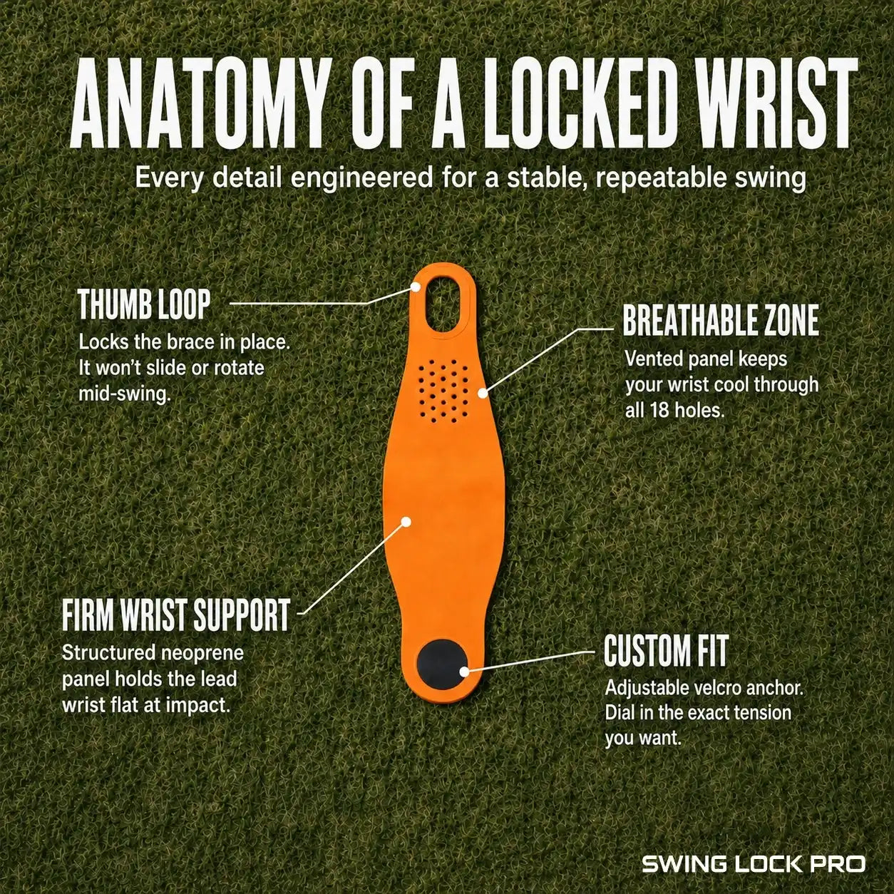 Swing Lock Pro Golf Wrist Support for Stability, Control & Pain Relief